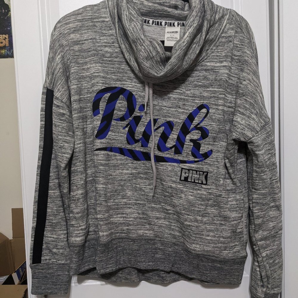 Pink Victoria's Secret Heather Grey Cowlneck Hoodie Sweater Size Small
